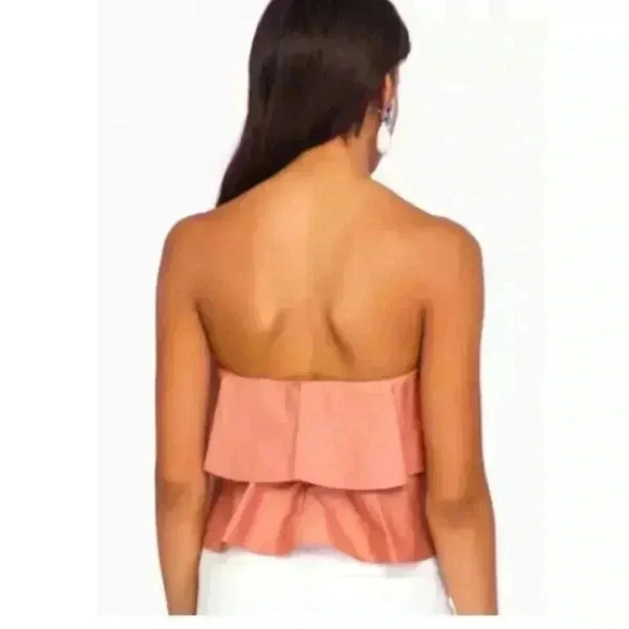 Rebecca Taylor Top Womens Sz 8 Cropped Strapless Ruffle Cotton Sateen Blush Pink - Picture 2 of 8